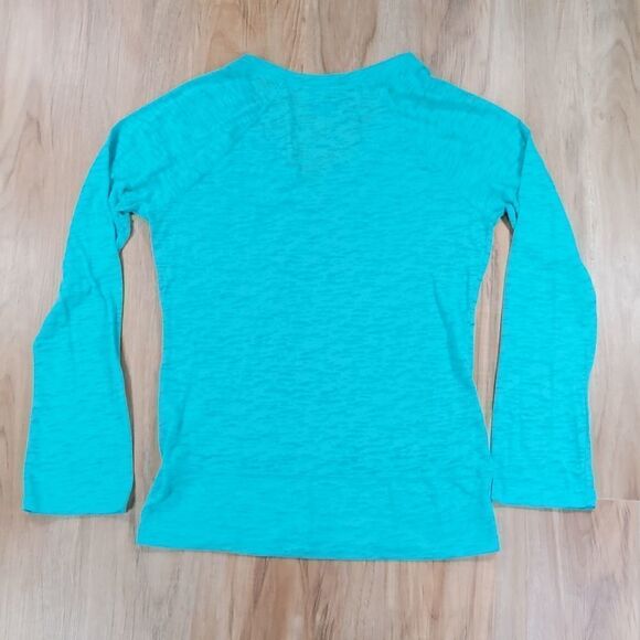 💜Roxy Turquoise Vneck Burnout Long Sleeve Top Large - Picture 2 of 10